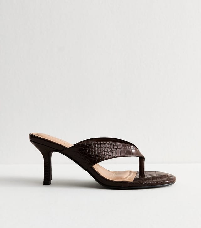 New Look Women's Dark Brown Faux Leather Toe Post Mules Vegan New Look - 2