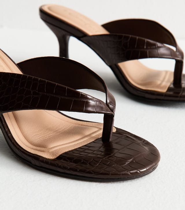 New Look Women's Dark Brown Faux Leather Toe Post Mules Vegan New Look - 3