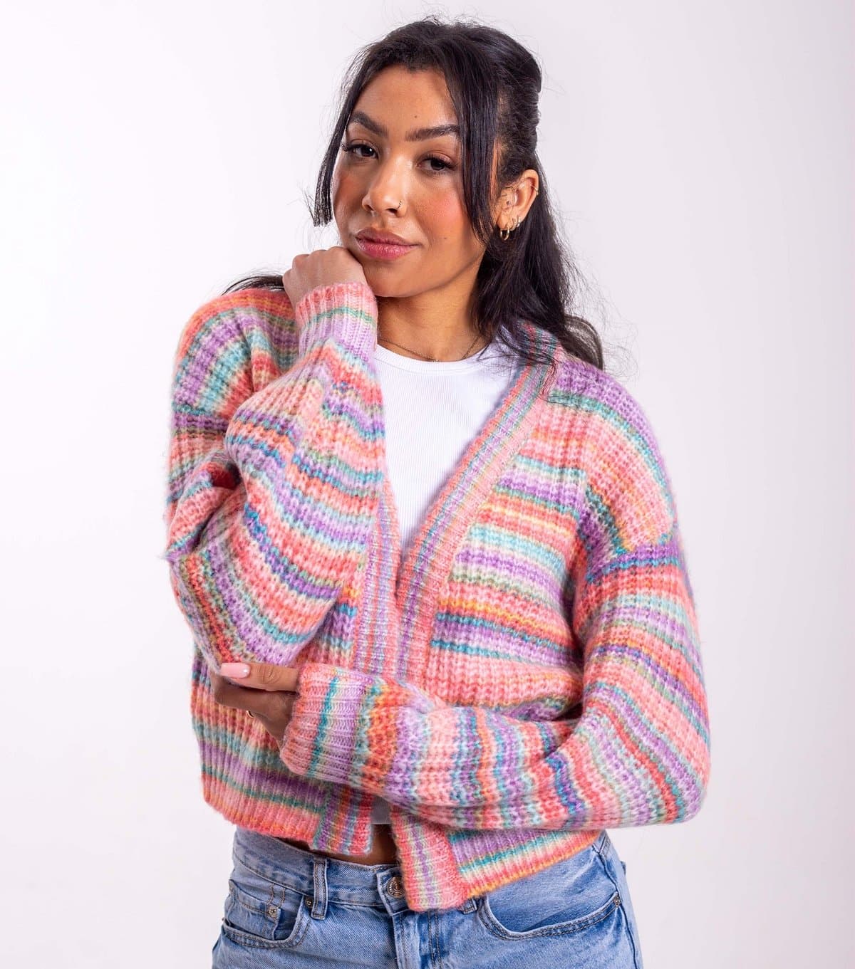 Sunshine Soul Women's Bright Orange Striped Space Dyed Cardigan Sunshine Soul New Look