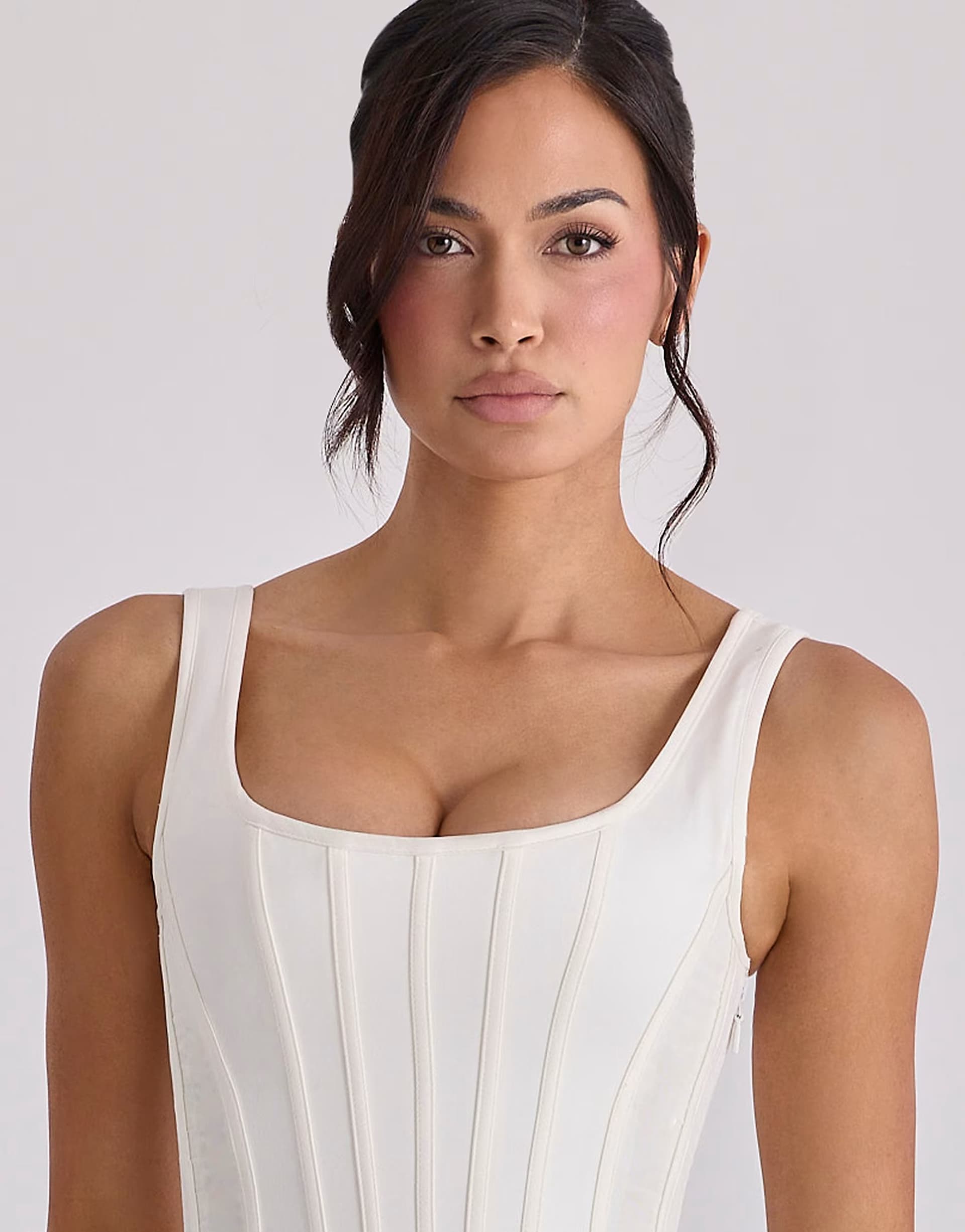 ASOS House of CB Kira ivory satin gathered maxi dress in ivory