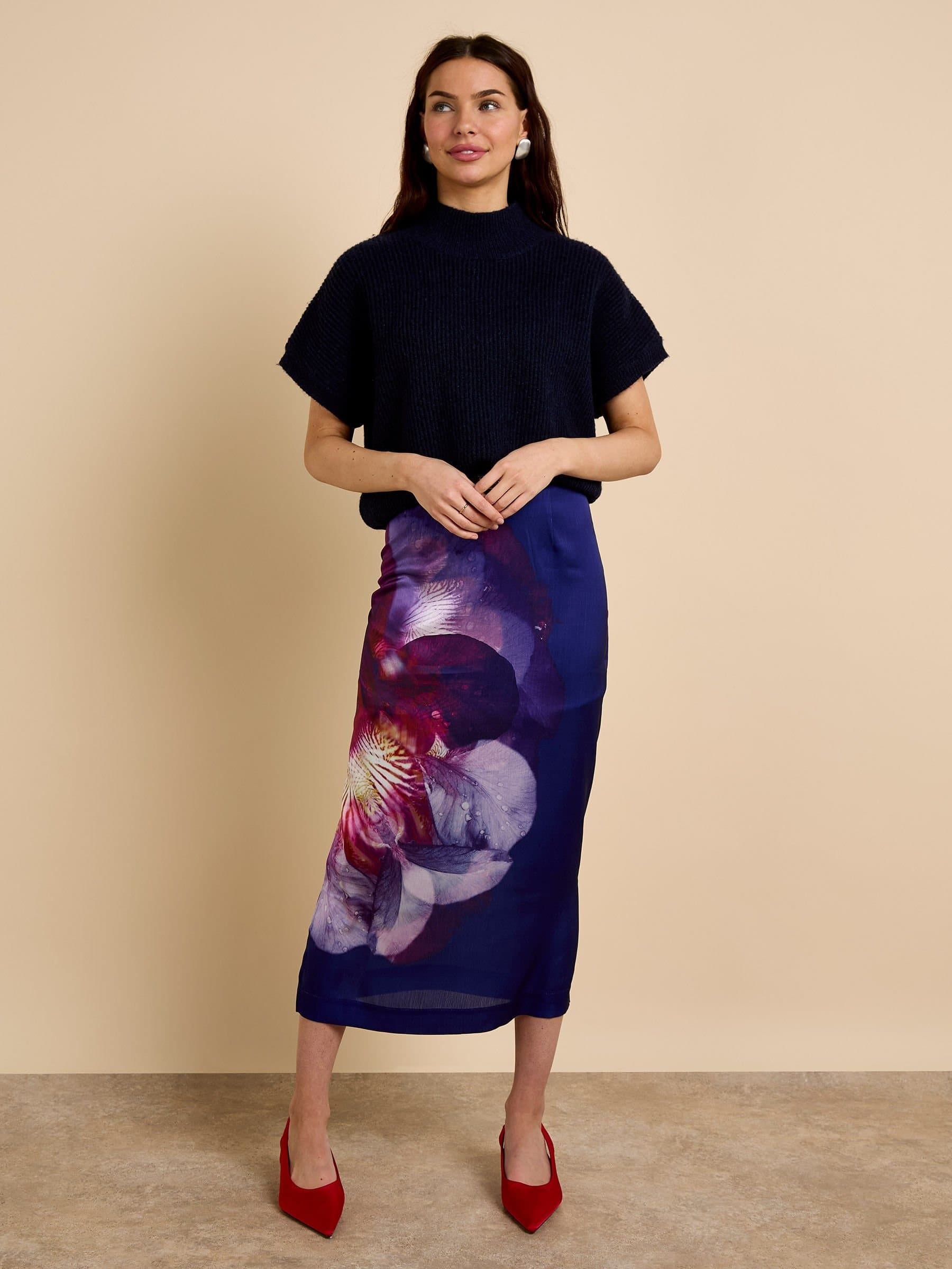 GWD by GEORGE W. DAVIES GWD Purple Floral Midi Skirt