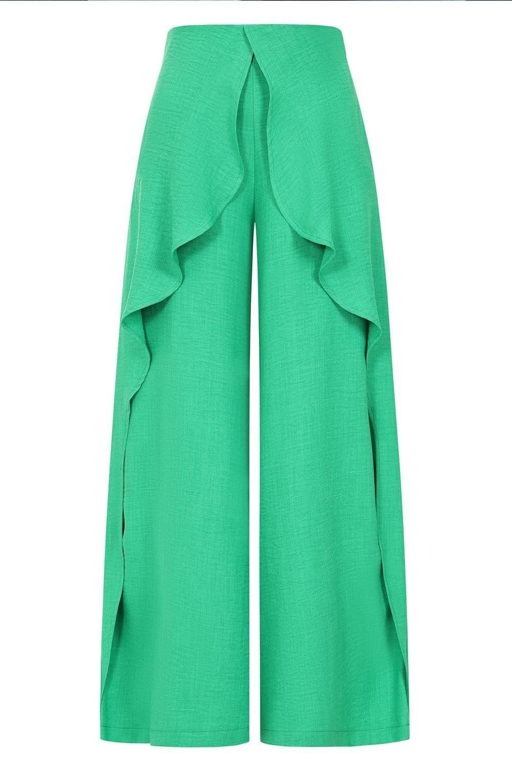 Hot Squash Hot Squash Women's Palazzo Pants with Side Frill in Green - 4