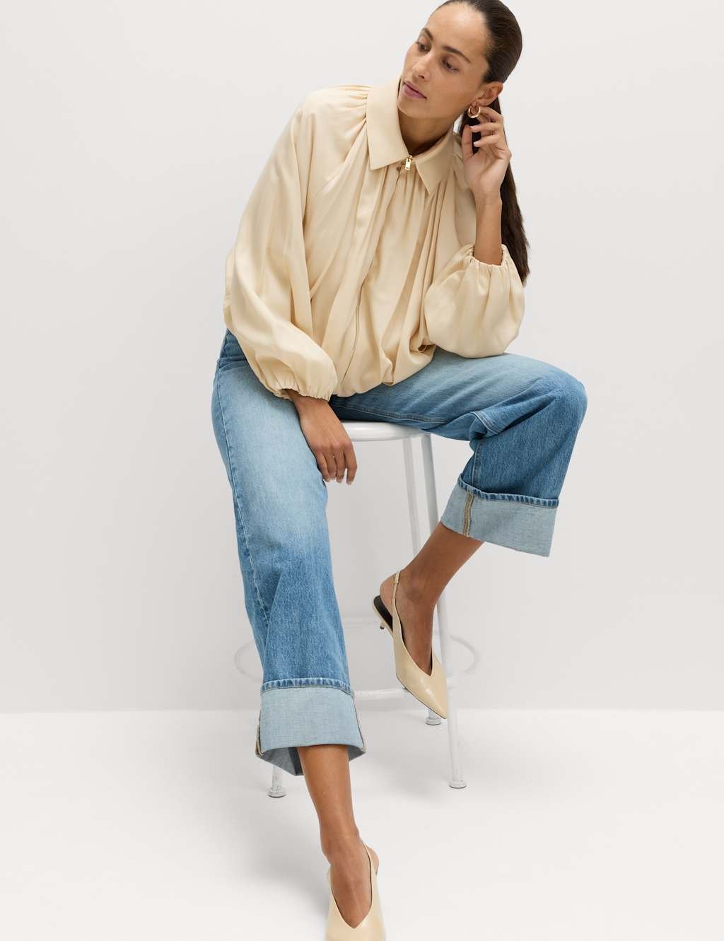 Marks & Spencer M&S Pure Lycocell Pleated Bomber Jacket Ivory - 2