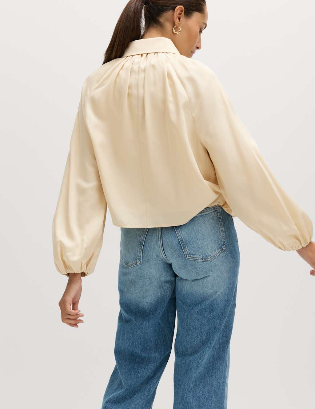 Marks & Spencer M&S Pure Lycocell Pleated Bomber Jacket Ivory - 4