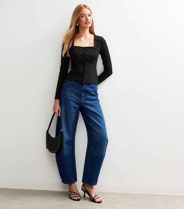New Look Women's Black Square Neck Button Up Long Sleeve Top New Look - 3