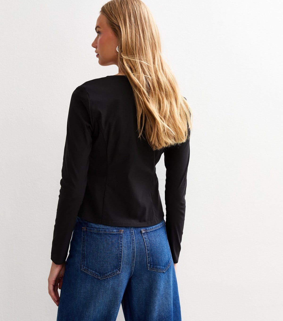 New Look Women's Black Square Neck Button Up Long Sleeve Top New Look - 4