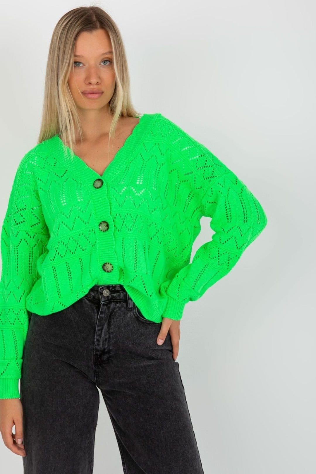 Love Lace Green Openwork Button Down Cardigan Sweater