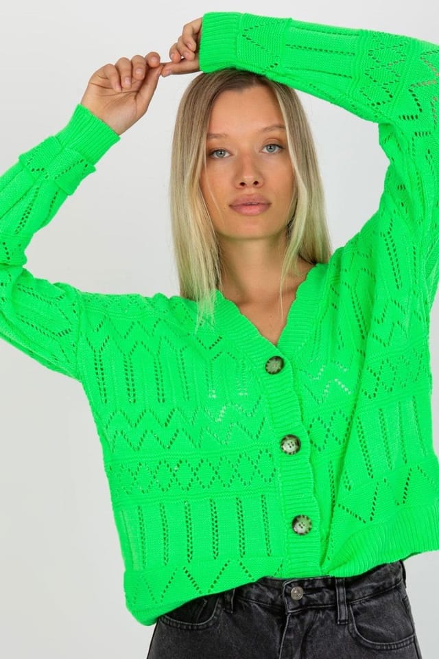 Love Lace Love Lace Women's Openwork Button Down Cardigan Sweater in Green - 3