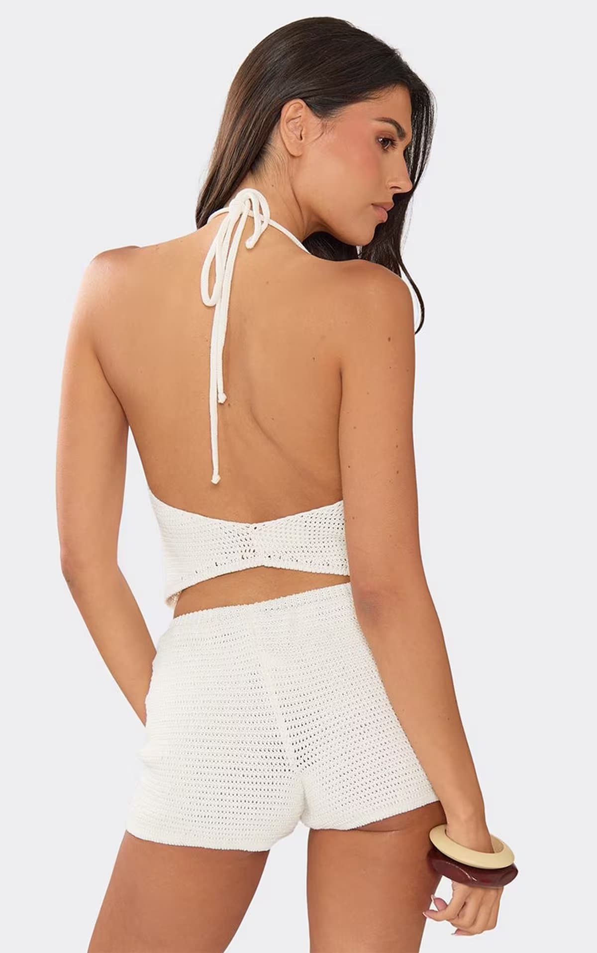 EGO EGO Cream Knit Cowl Neck Bead Strap Top, Women's Size UK L