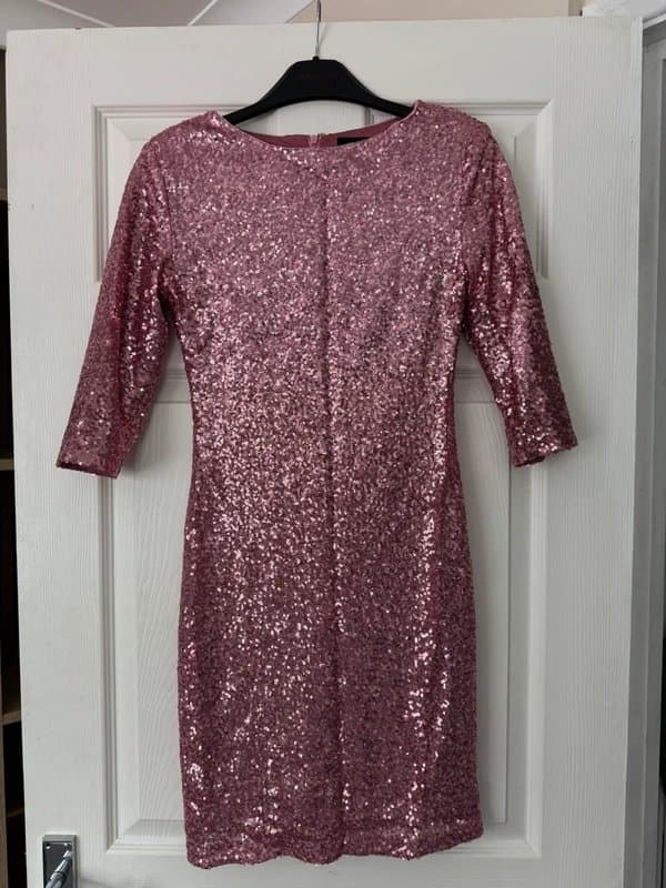 New Look Pink sequin sleeved dress size size 10