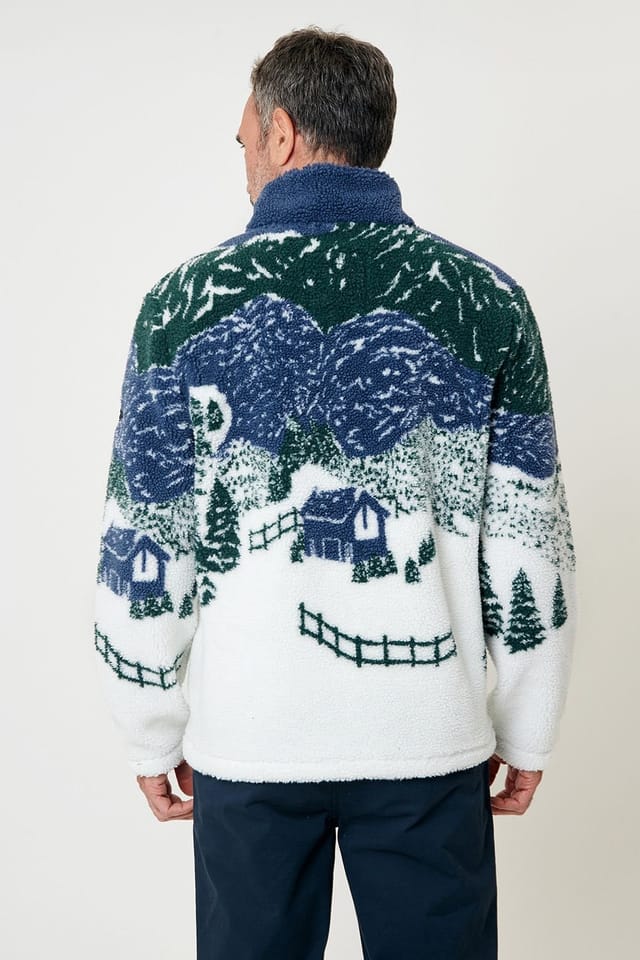 Saltwell Saltwell Men's Printed Borg Quarter Zip in Cream - 2