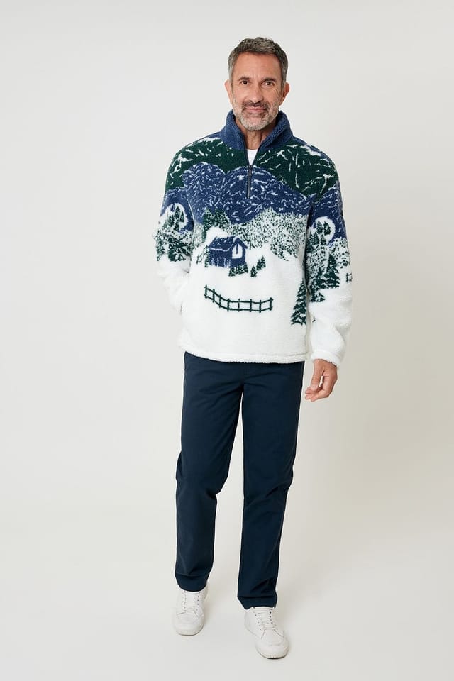 Saltwell Saltwell Men's Printed Borg Quarter Zip in Cream - 3