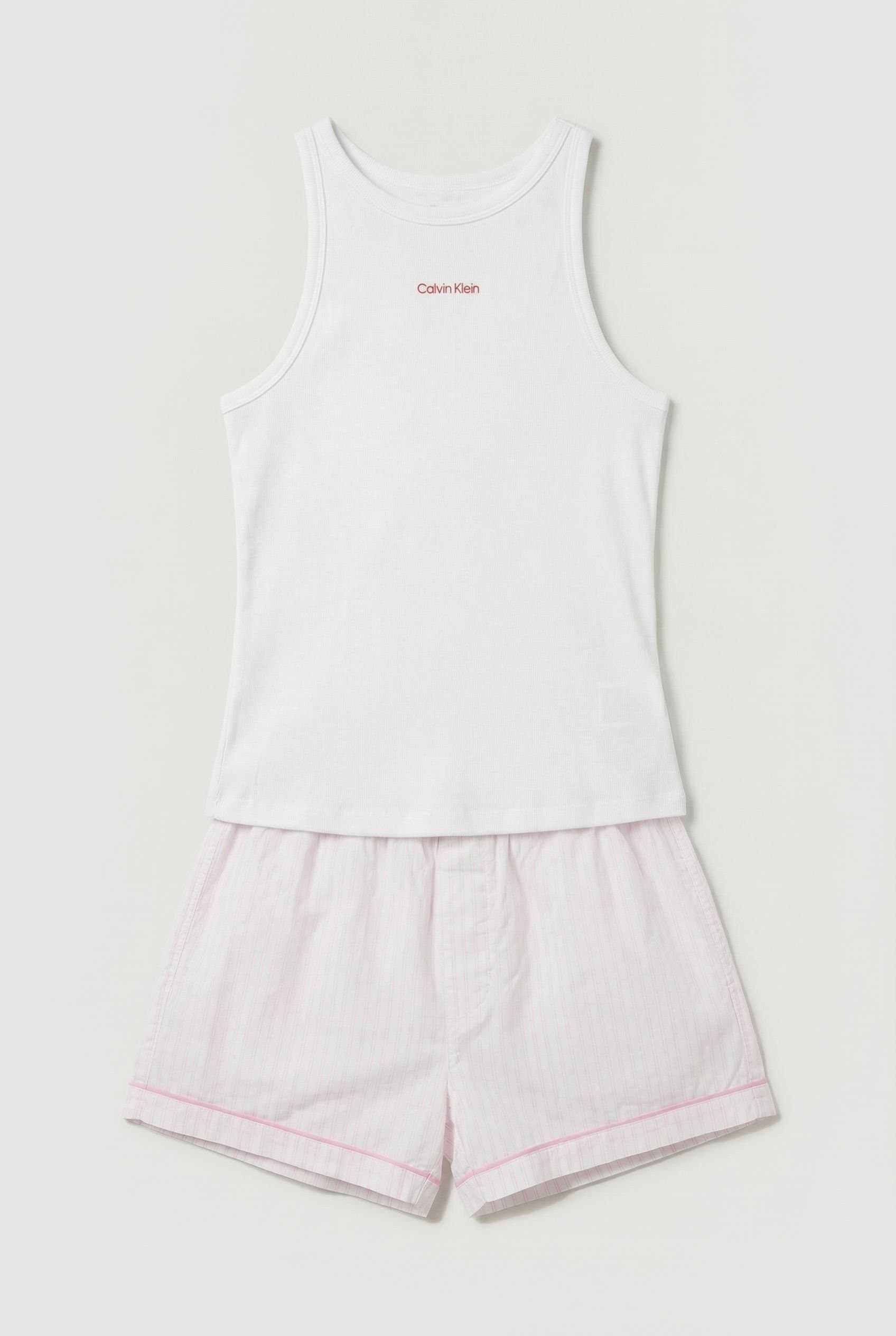 Calvin Klein Calvin Klein Women's Cotton Poplin V Day Tank Short Set Classic Wht W Echo Stripe Classic in White