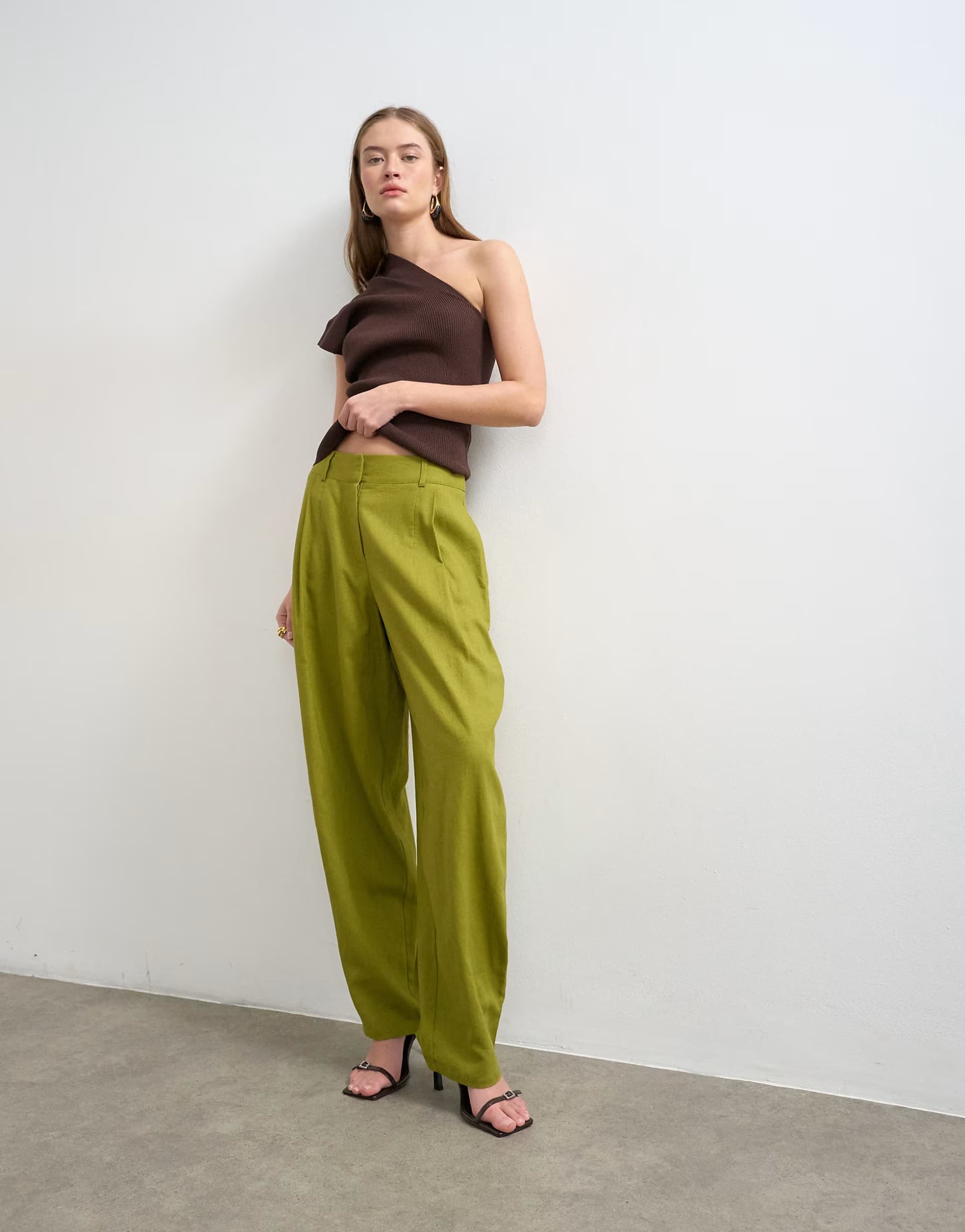 ASOS Topshop linen barrel leg trouser in green