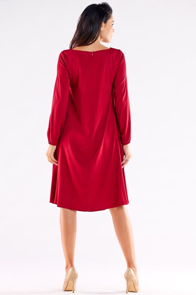 Love Lace Love Lace Women's Trapezoidal Long Sleeve Dress With Extended Back in Red - 2