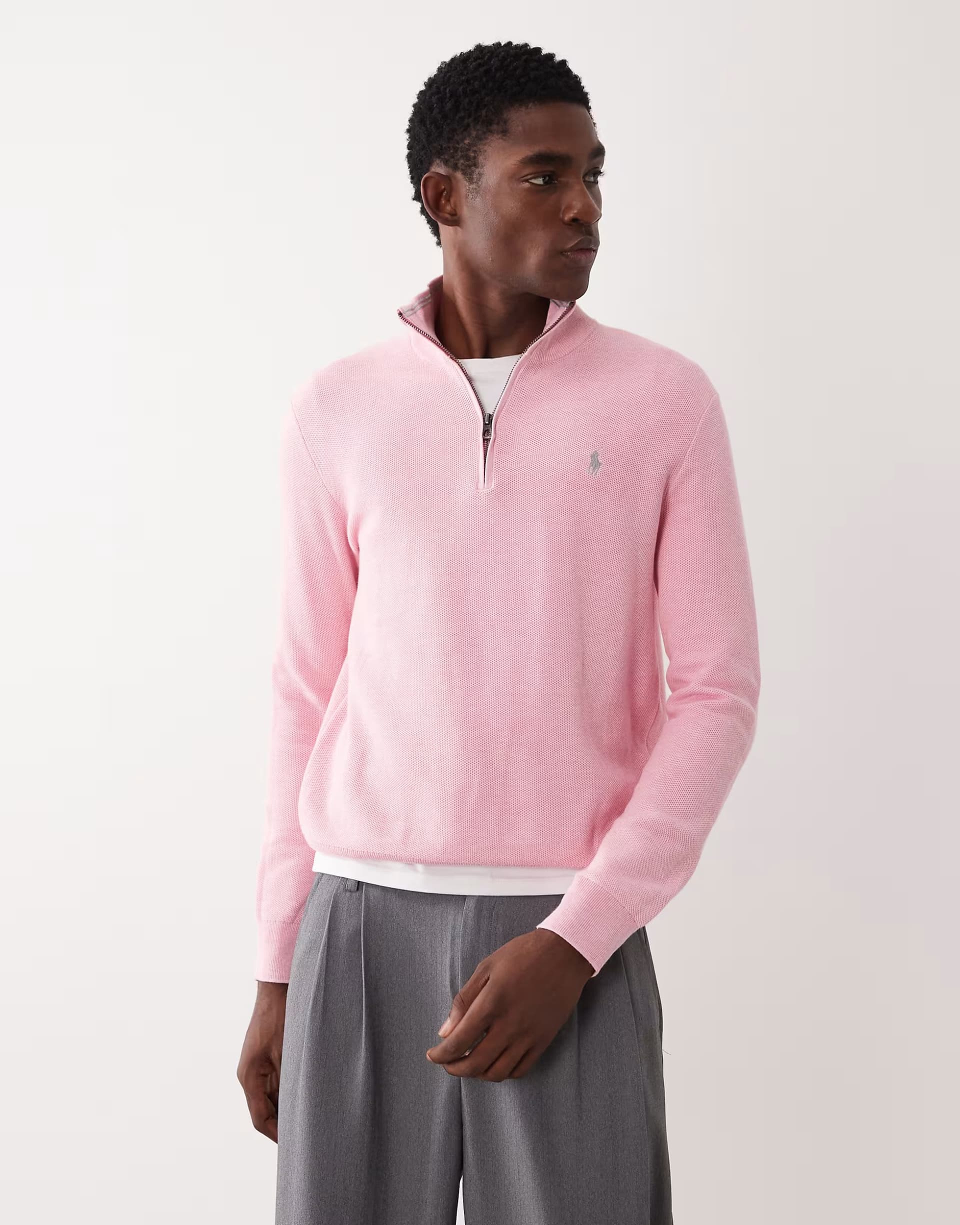 ASOS Polo Ralph Lauren icon logo half zip up jumper in pink