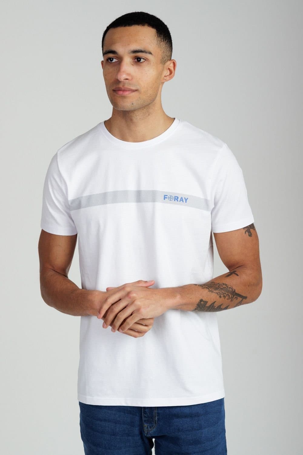 Foray Foray Men's Short Sleeve Cotton Crew Neck Logo T-Shirt in White