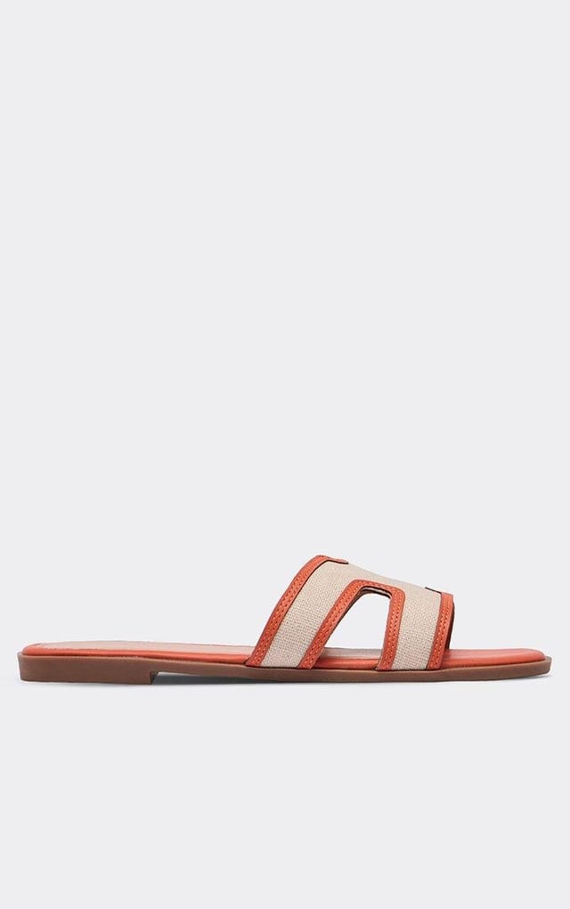 EGO Ines Woven Cut Out Detail Flat Slider Sandal In Orange Faux Leather, Women's Size UK 3 - 2