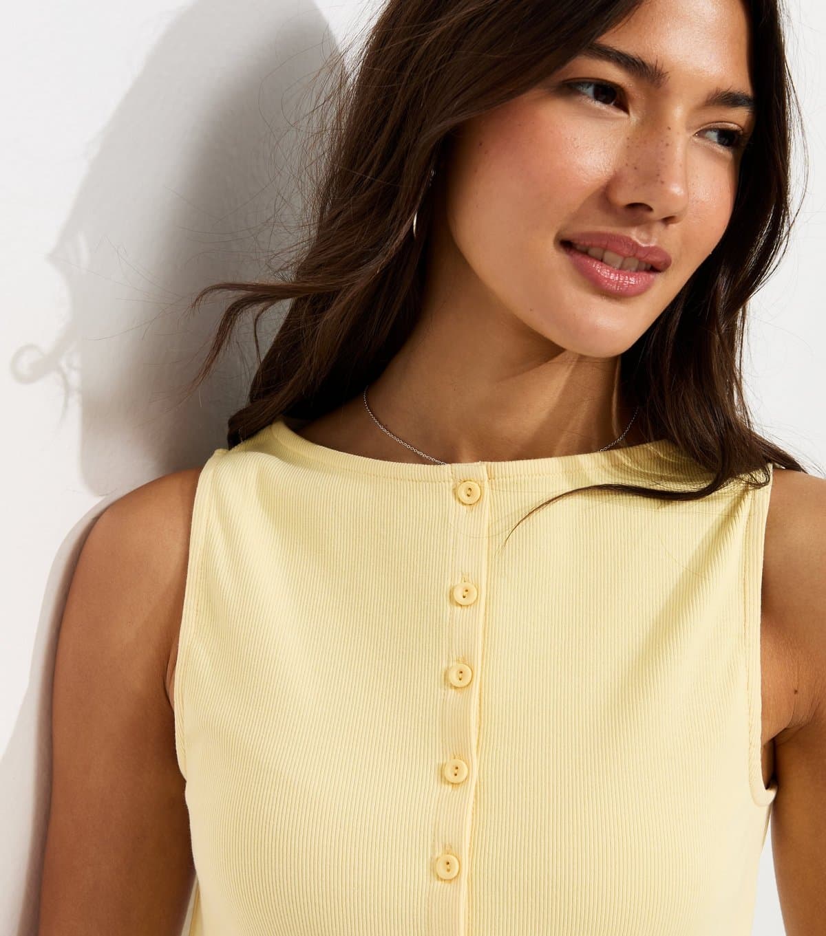 New Look Women's Light Yellow Cotton Rich Button Through Tank Top New Look