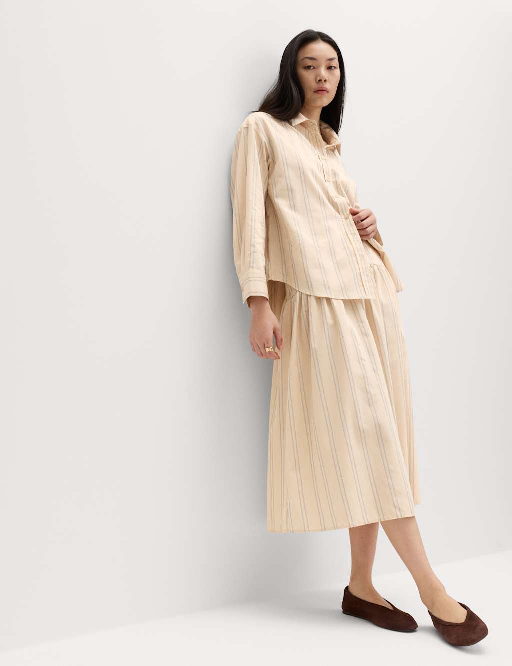 Marks & Spencer M&S Striped Midaxi Circle Skirt With Cotton Natural Mix - 2