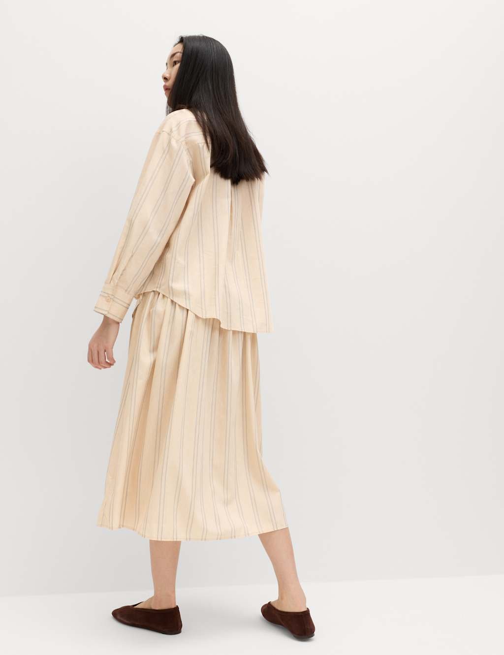 Marks & Spencer M&S Striped Midaxi Circle Skirt With Cotton Natural Mix - 4