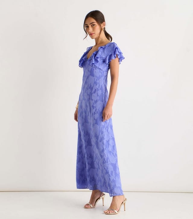 Gini London Women's Purple Satin Jacquard Maxi Dress Gini London New Look - 3