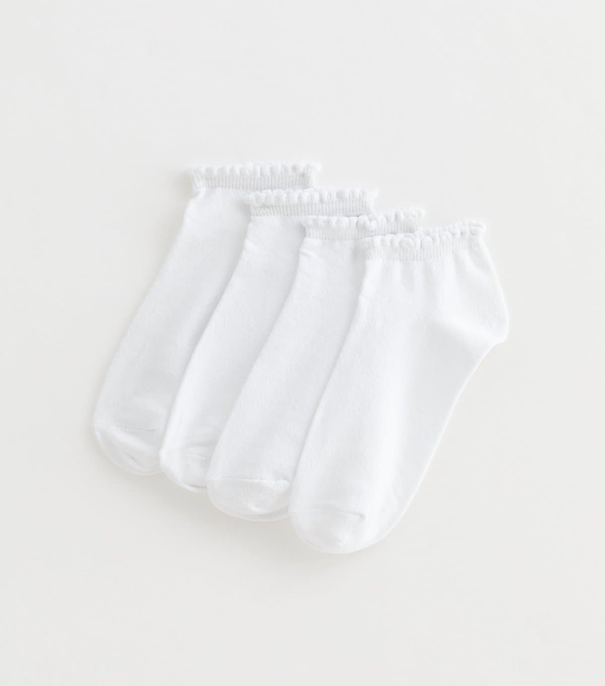 New Look New Look Pack of 4 White Scallop Top Trainer Socks