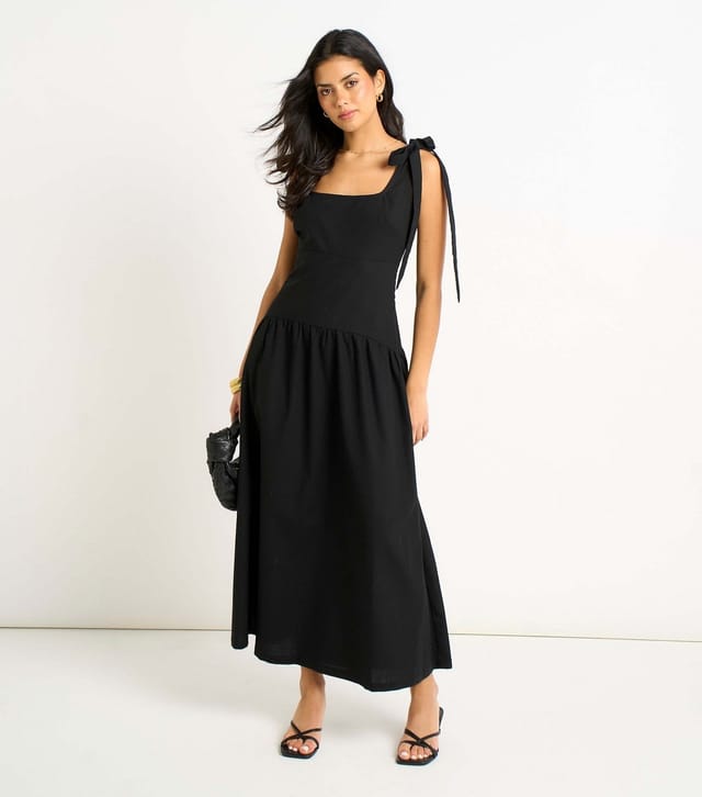 Gini London Women's Black Linen Mix Waist Midi Dress Gini London New Look - 2