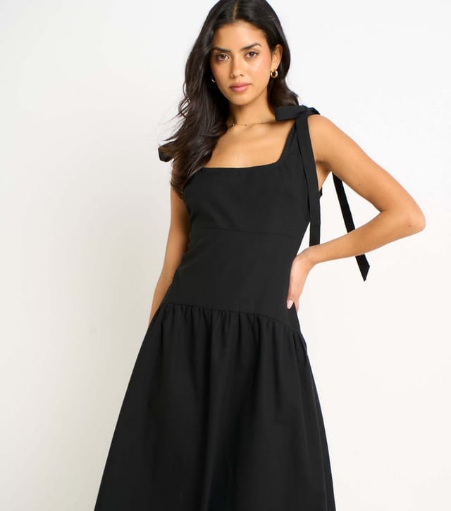Gini London Women's Black Linen Mix Waist Midi Dress Gini London New Look - 3