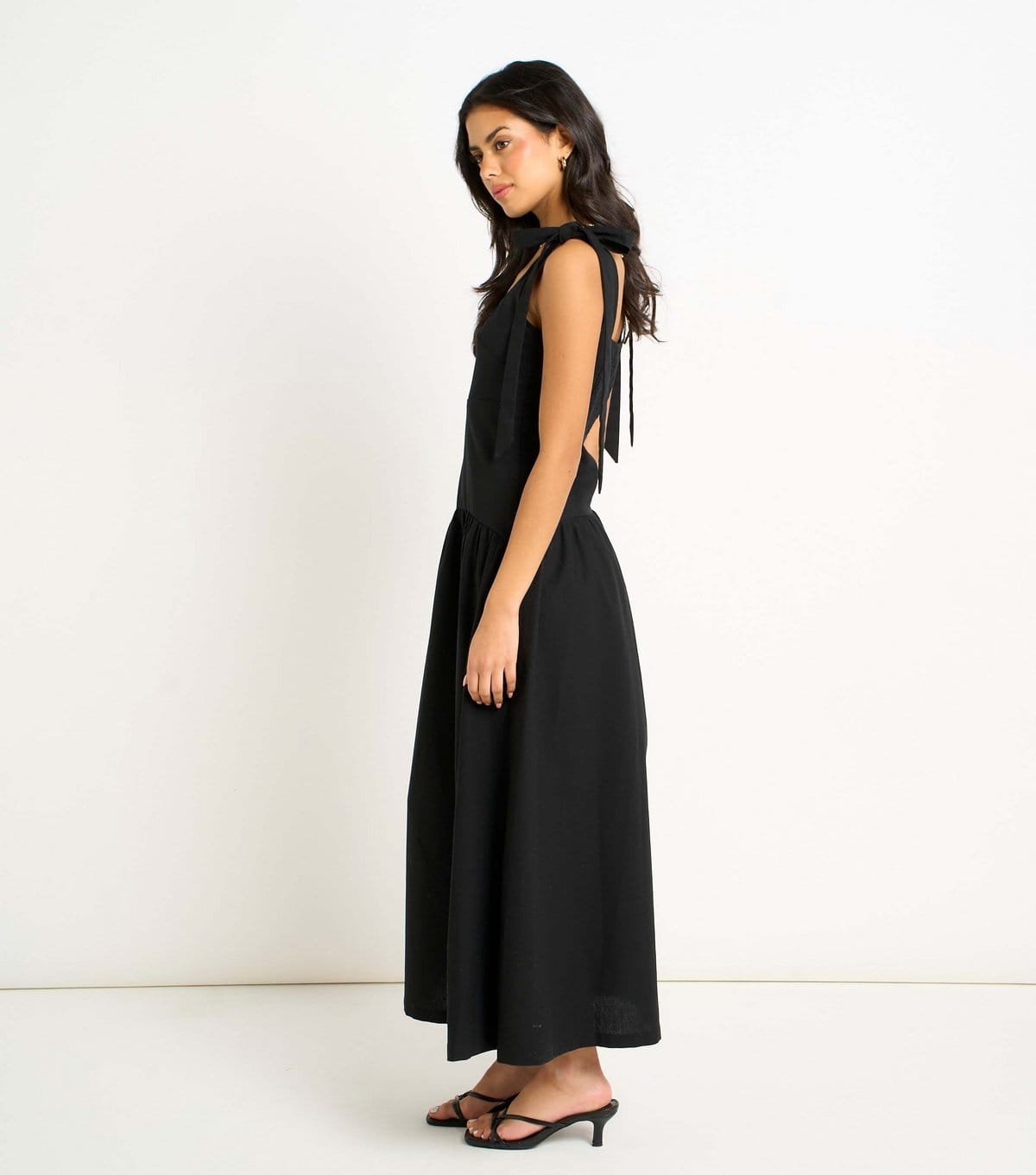 Gini London Women's Black Linen Mix Waist Midi Dress Gini London New Look - 4