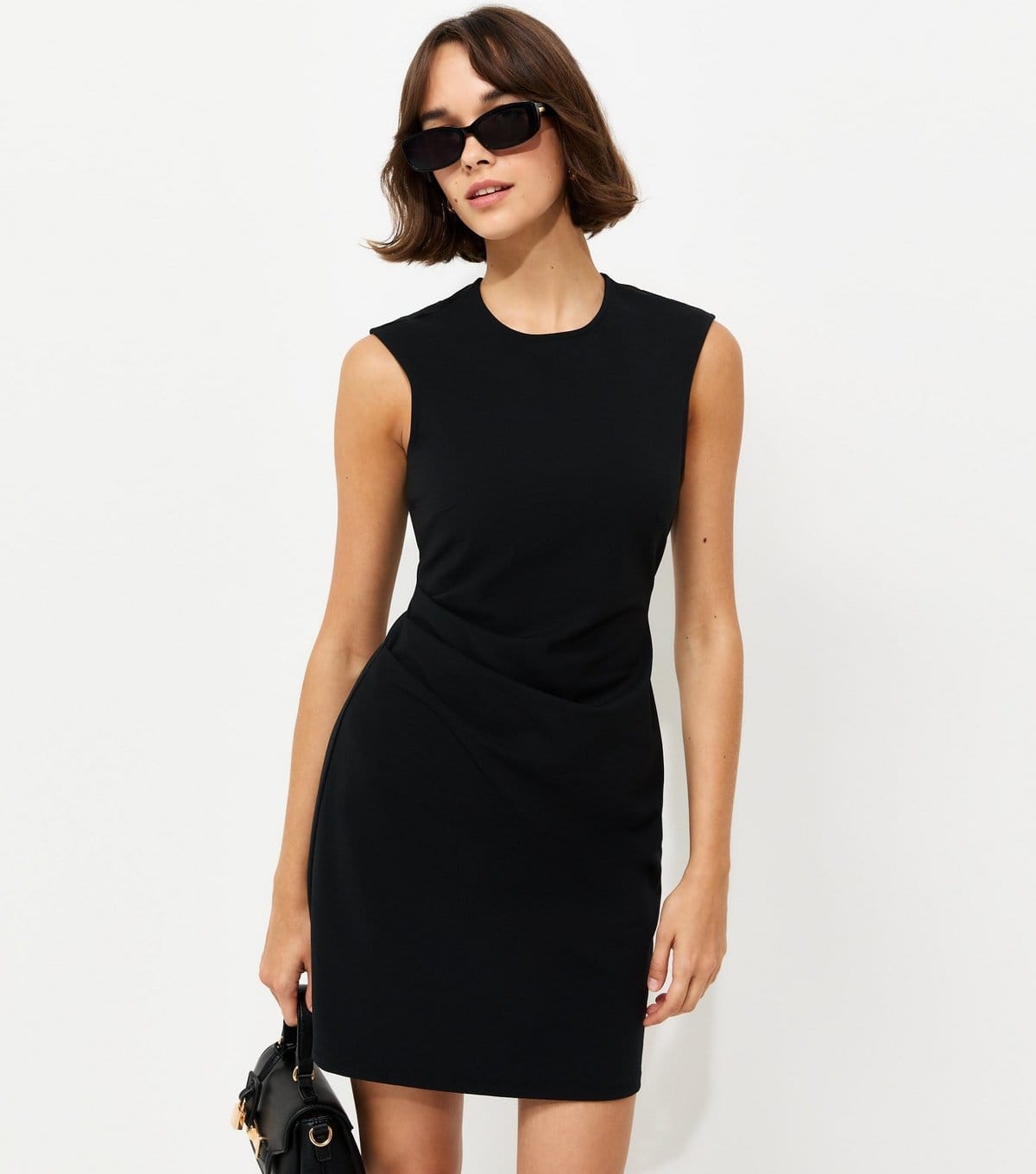 Women's Black Ruched Waist Sleeveless Mini Dress New Look