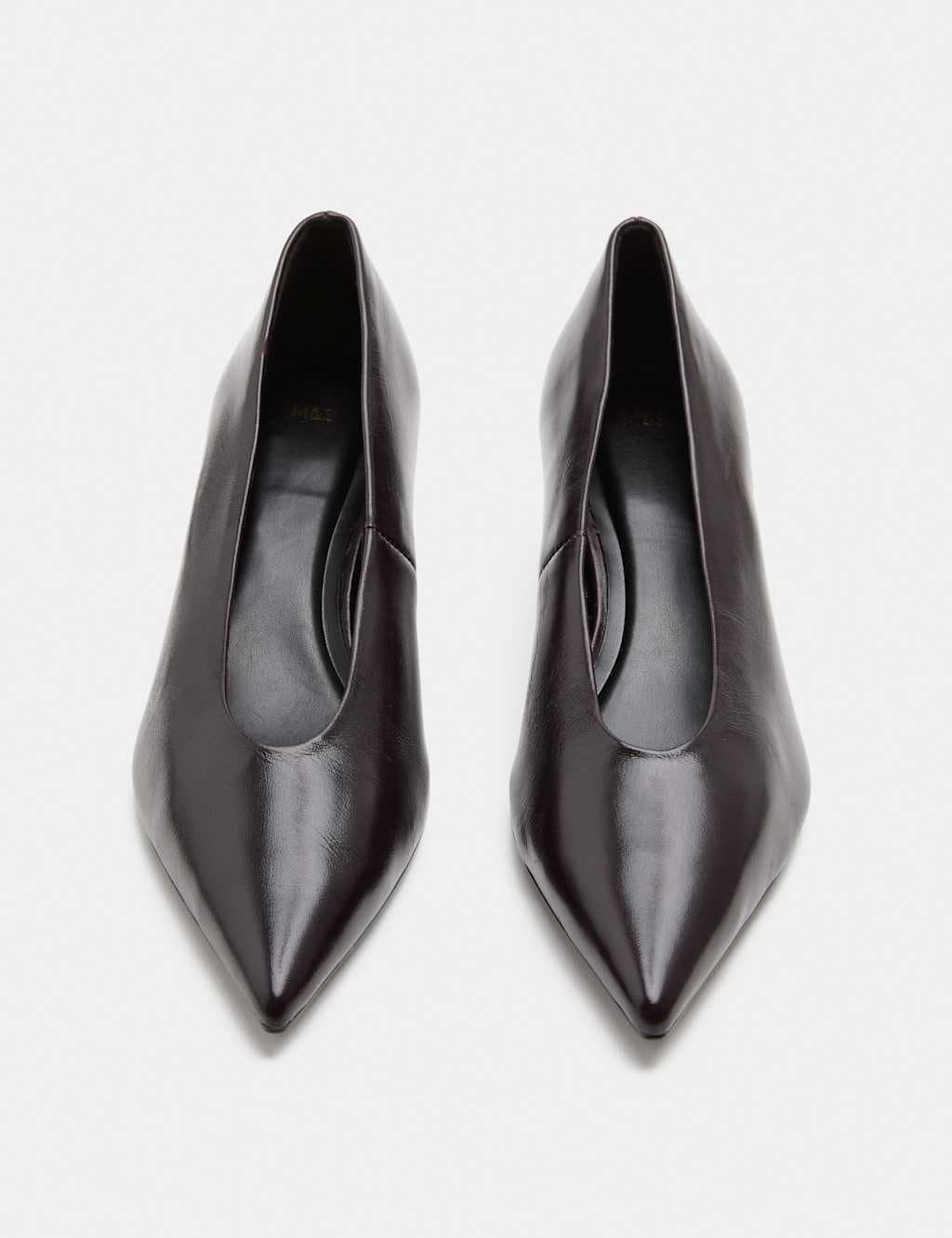 Marks & Spencer M&S Leather Kitten Heel Pointed Court Shoes Wine