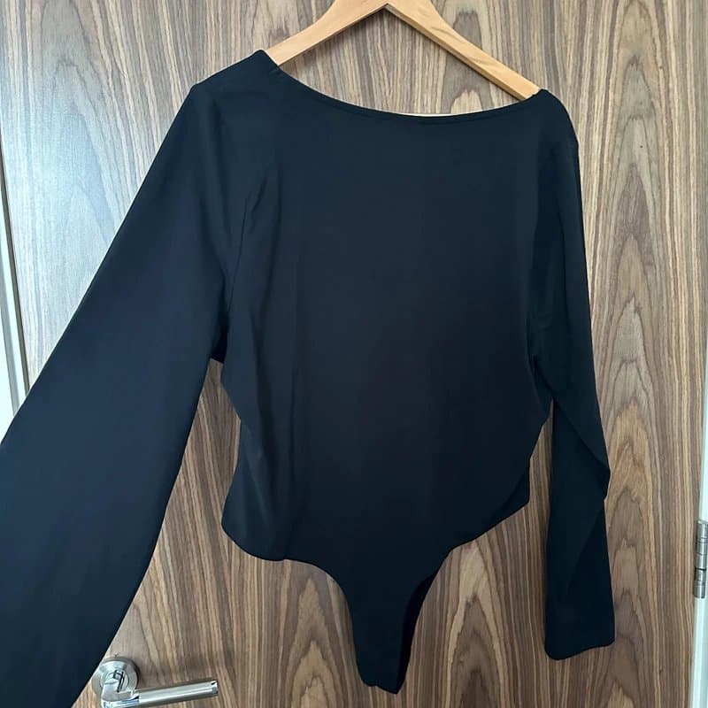 ASOS ASOS Black Ruched Gathered Bust Square Neck Long Sleeve Bodysuit XL