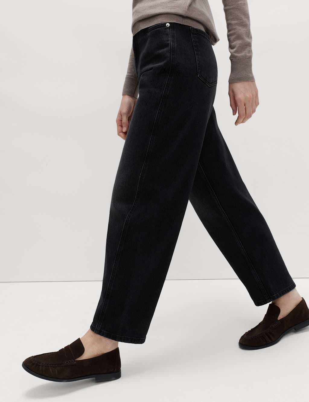 Marks & Spencer M&S High Waisted Carrot Leg Ankle Grazer Jeans Black Mix
