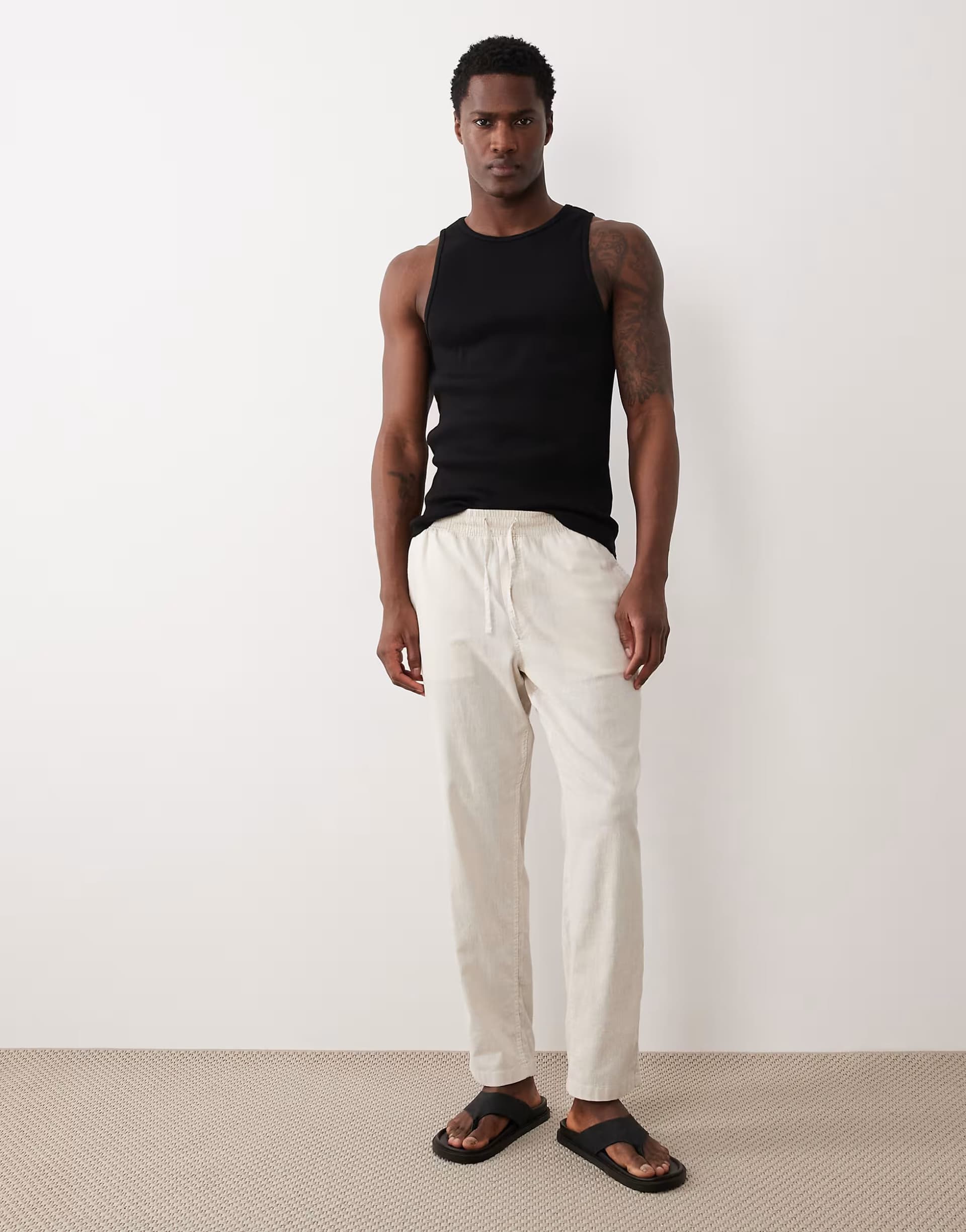 ASOS Jack & Jones tapered linen mix trousers in beige