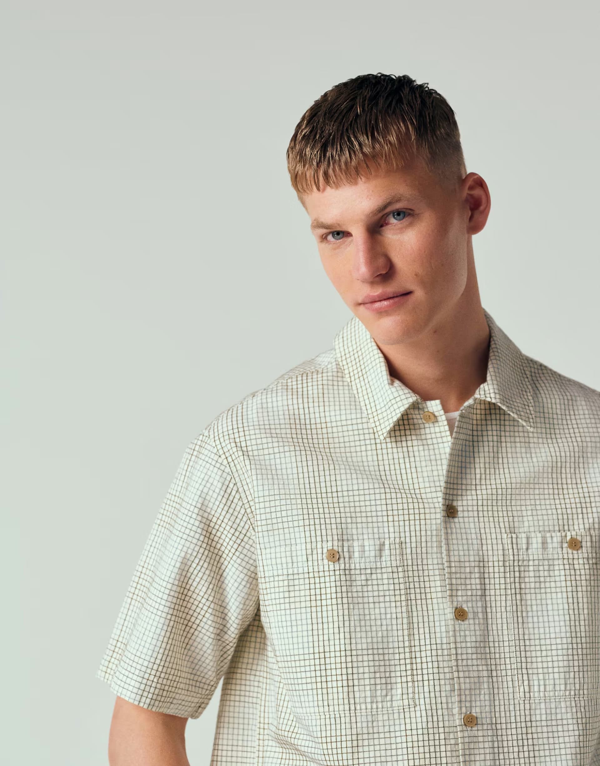 ASOS Double A By Wood Wood cooper short sleeve shirt in slate check