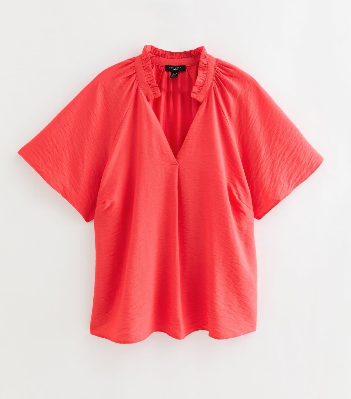 New Look Women's Plus Size Coral Grandad Neck Flutter Sleeve Blouse Curves New Look