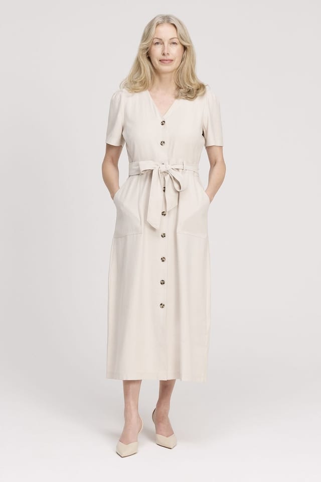 Finery London Finery London Women's Priscilla Button Through Midi Dress in Light Beige - 2