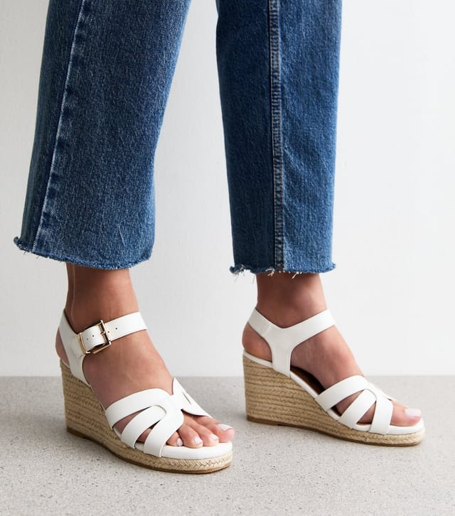 New Look Women's Wide Fit White Multi Strap Faux Leather Wedge Sandals Vegan New Look - 2