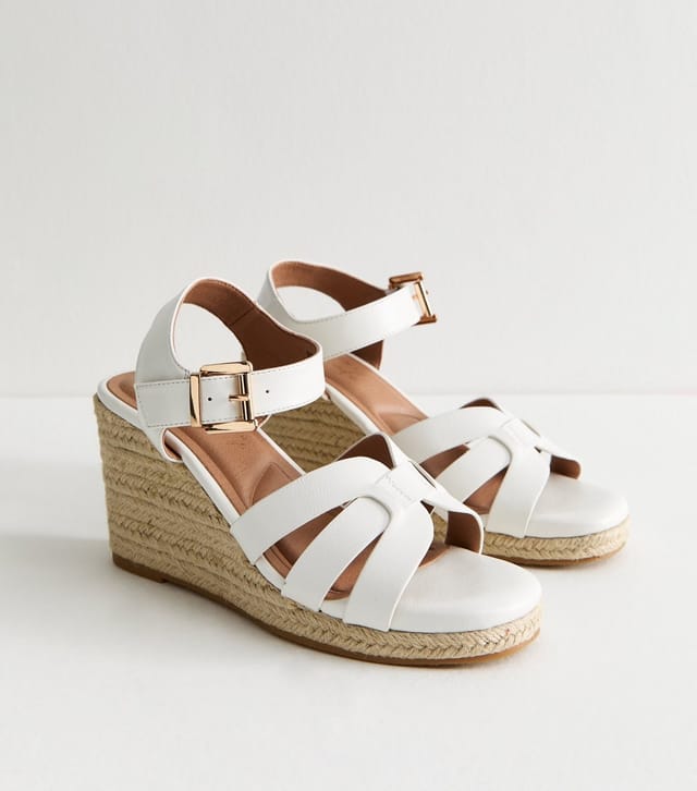 New Look Women's Wide Fit White Multi Strap Faux Leather Wedge Sandals Vegan New Look - 3