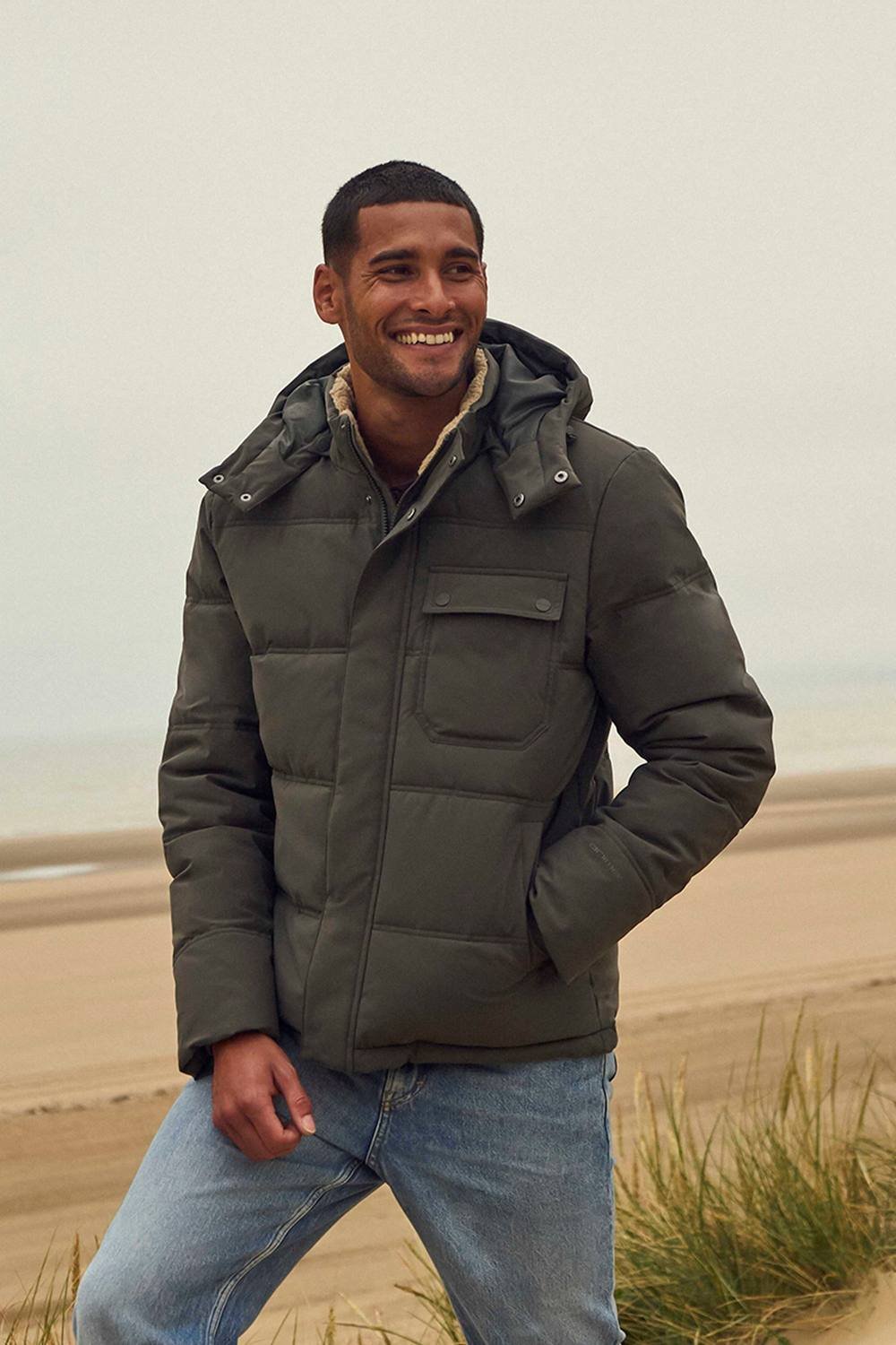 Animal Animal Men's 'Fistral' Water Resistant Windproof Padded Plush Borg Lined Jacket in Khaki - 3