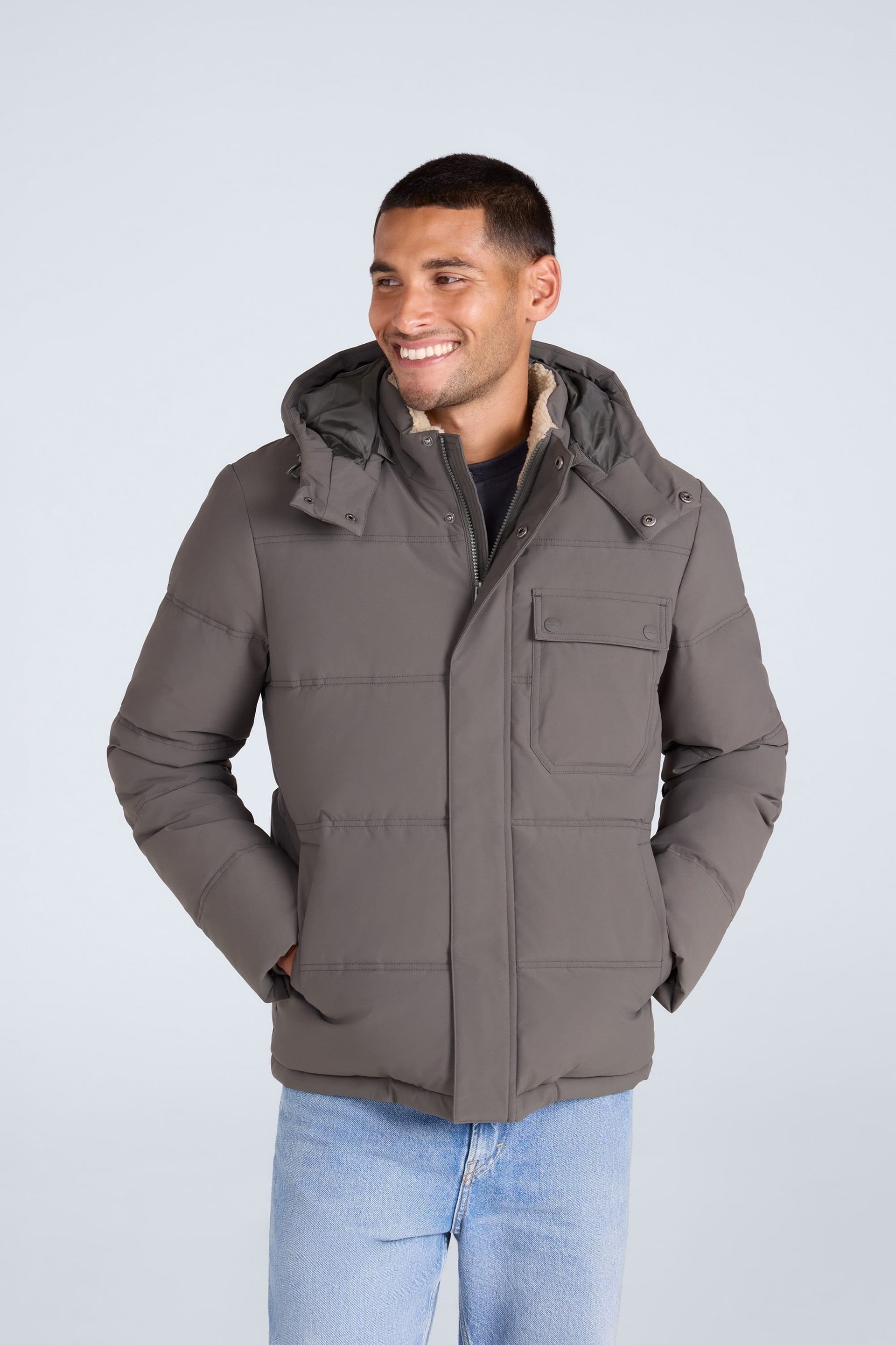 Animal Animal Men's 'Fistral' Water Resistant Windproof Padded Plush Borg Lined Jacket in Khaki - 4