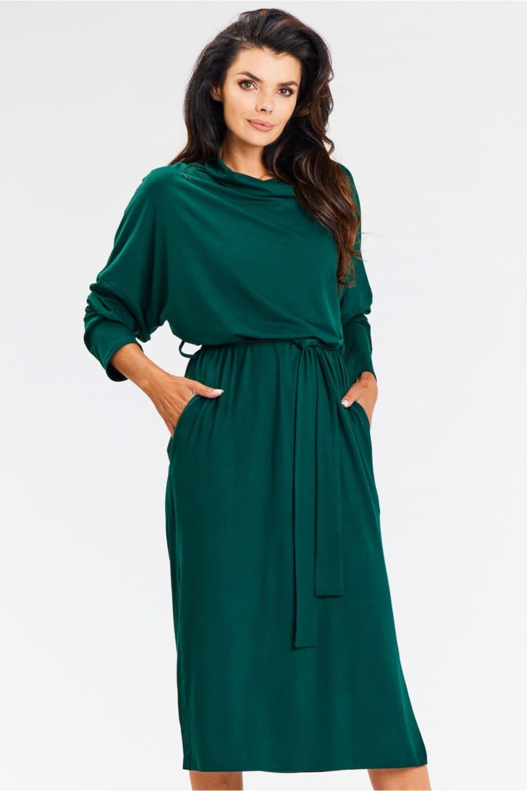 Love Lace Love Lace Women's Turtleneck Kimono Midi Viscose Dress in Green