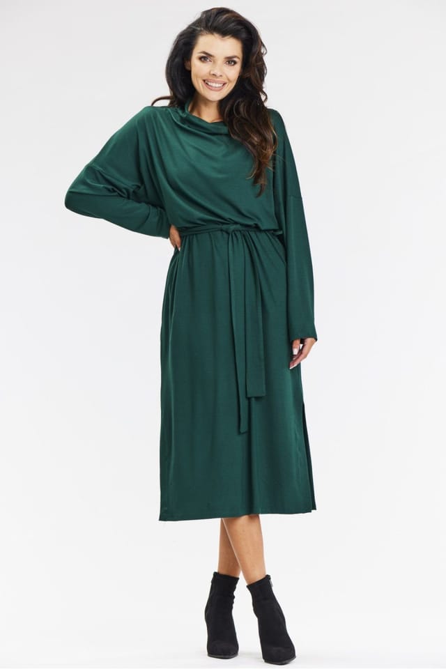 Love Lace Love Lace Women's Turtleneck Kimono Midi Viscose Dress in Green - 2