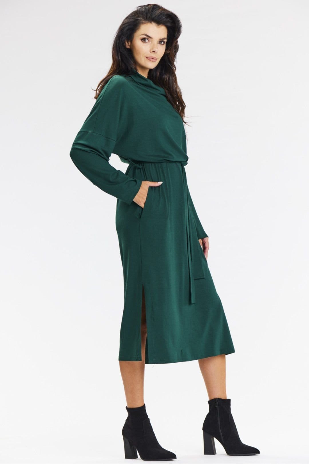 Love Lace Love Lace Women's Turtleneck Kimono Midi Viscose Dress in Green - 4