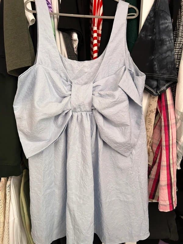 ASOS Design Light blue bow dress with floral pattern