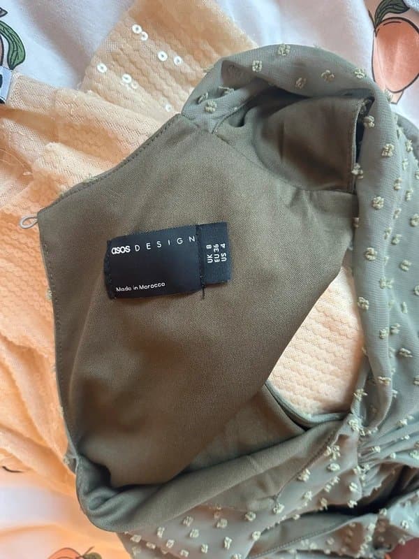 ASOS Design ASOS cowl neck chiffon khaki mini dress size 8