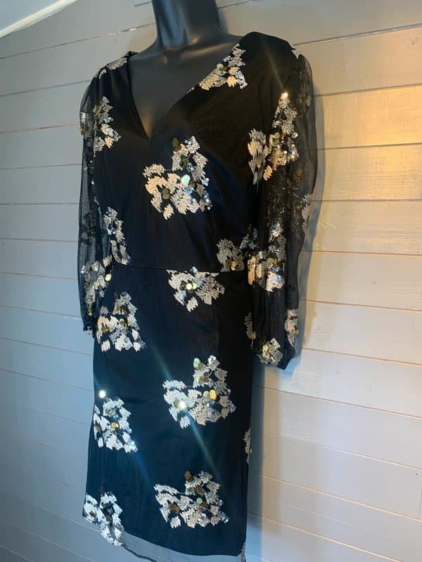 Monsoon Monsoon Black Sequin Embellished Occasion Dress Size 16 RRP £130