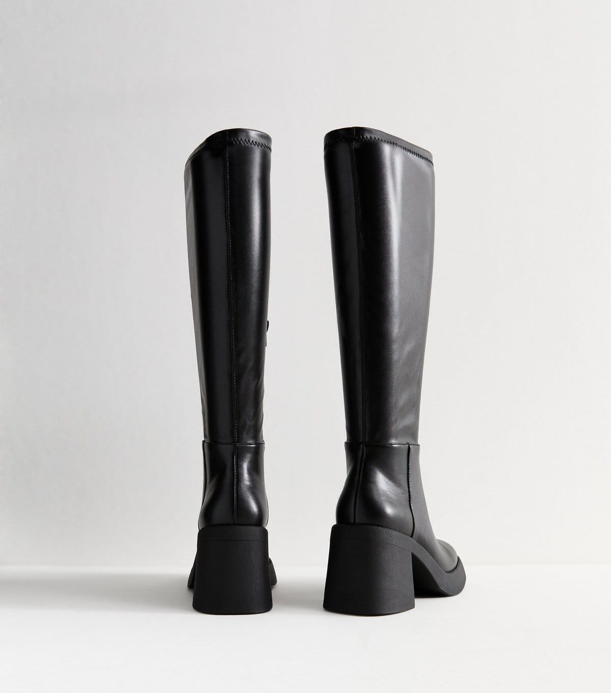 New Look Women's Black Faux Leather Block Heel Knee High Boots Vegan New Look - 4