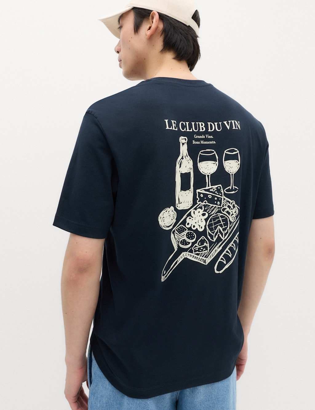 Marks & Spencer M&S Pure Cotton Graphic Crew Neck T-Shirt Navy